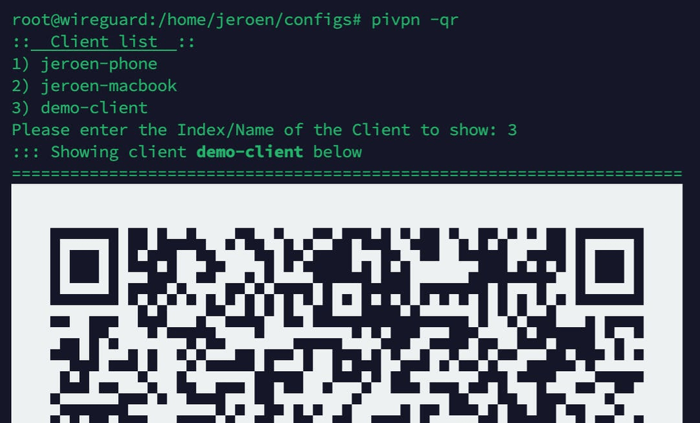 PiVPN QR code generation